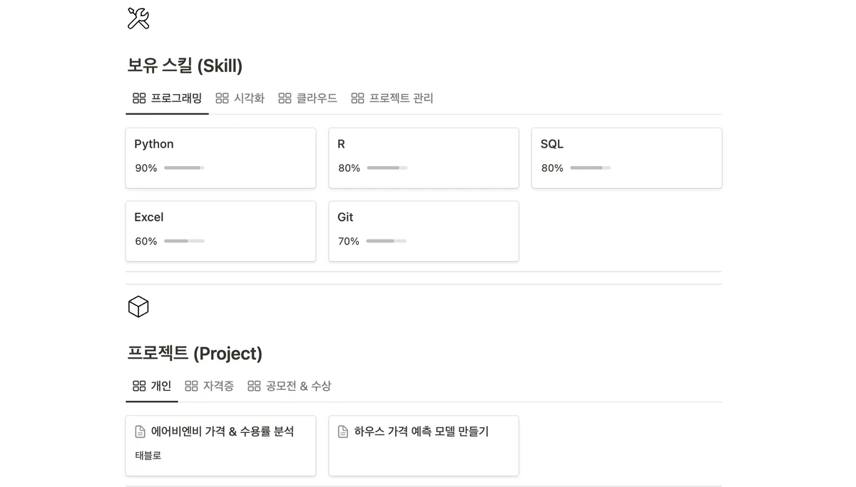 노션 데이터 이력서 템플릿 스크린샷 4