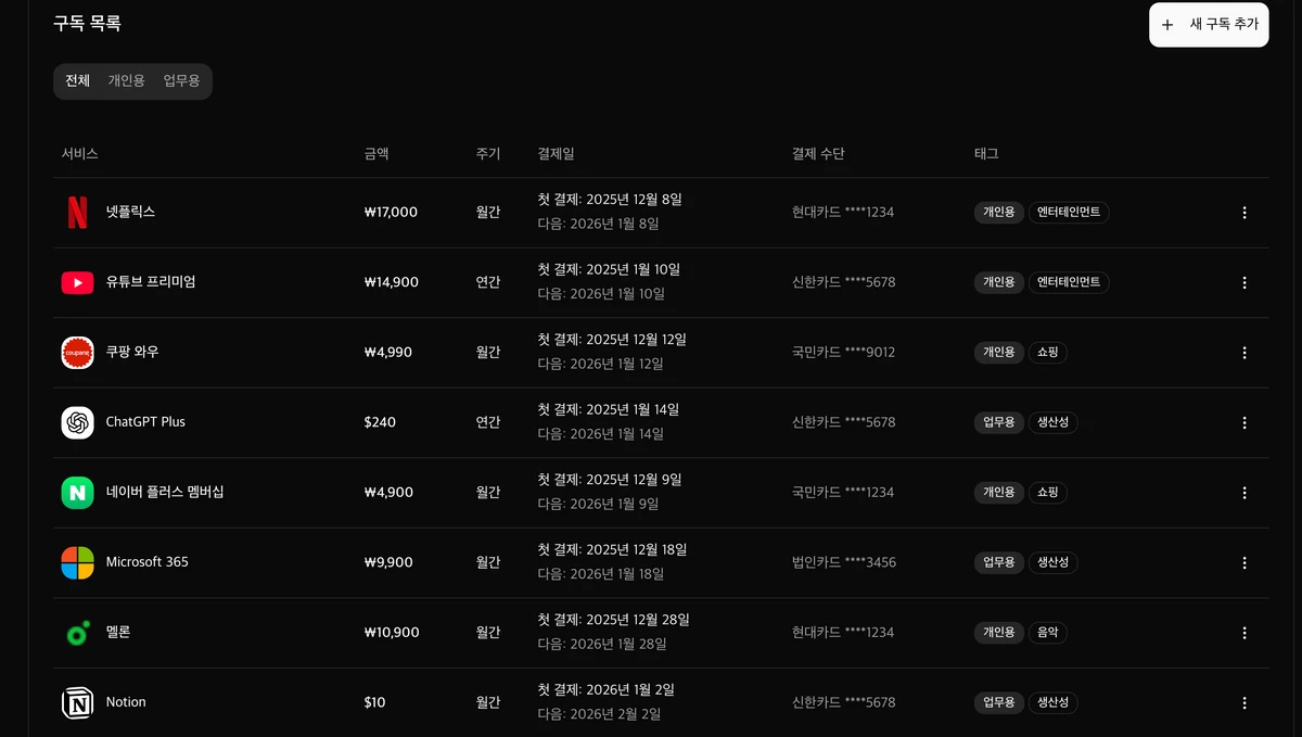 SubTrack 구독 관리 서비스 스크린샷 4