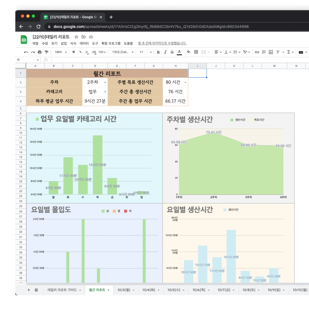 3월호.시간가계부 구글 시트 템플릿 스크린샷 3
