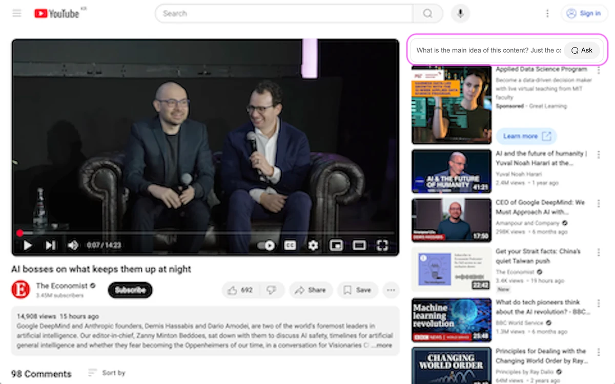 YouTube 질문하기 스크린샷 1