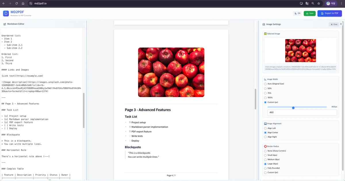 md2pdf.io 스크린샷 2