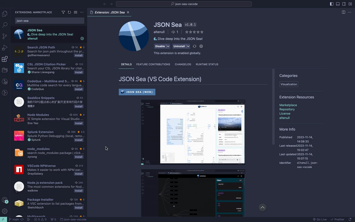 JSON Sea for VS Code 스크린샷 1