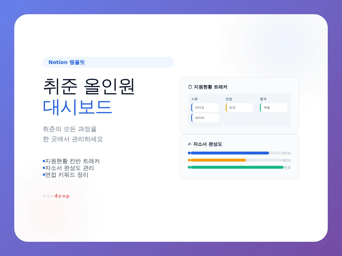 개발자 취준 올인원 대시보드 스크린샷 1