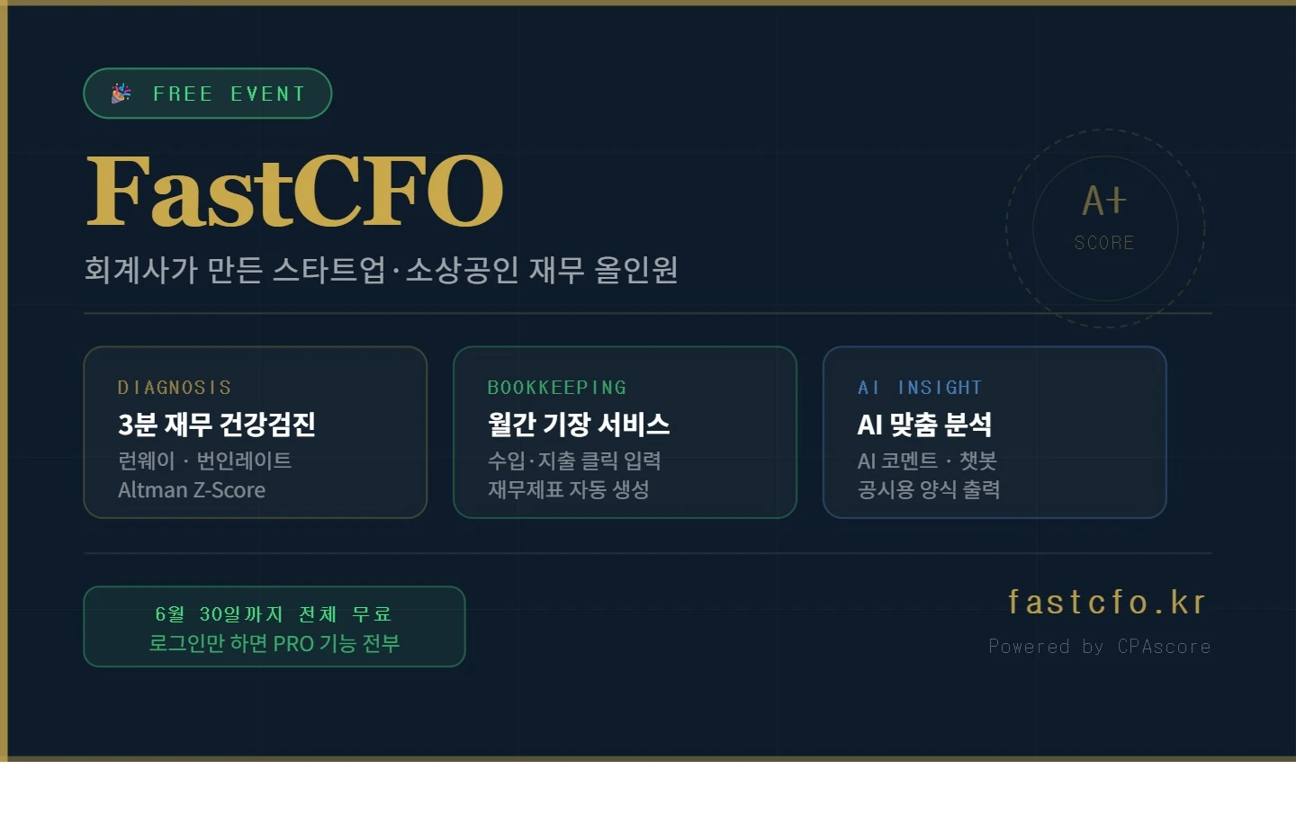 FastCFO 업데이트 ... 월간 기장 서비스 전체 무료 개방 로고