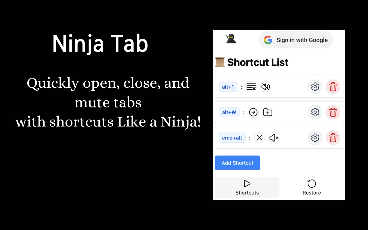 Ninja Tab. Custom Shortcuts control tab 로고